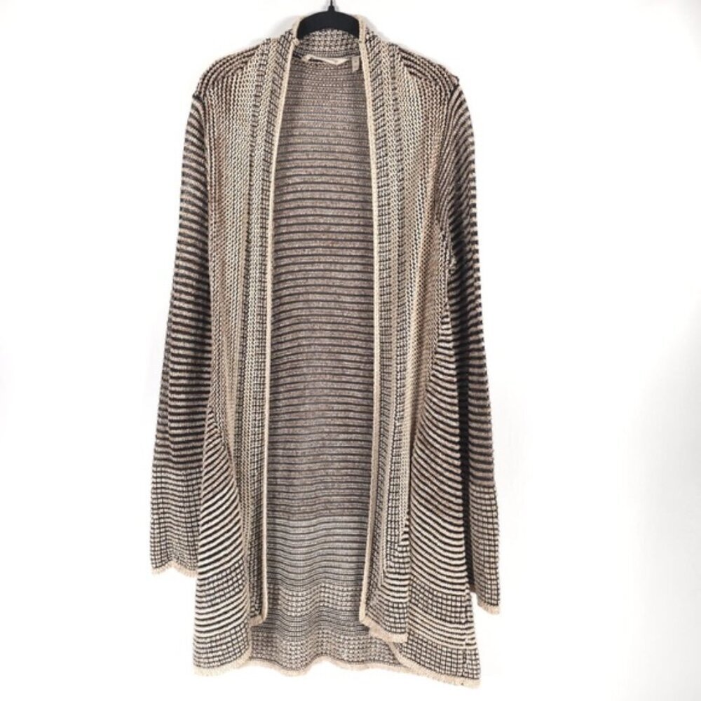 Soft Surroundings LINEN Blend Long Line Textured LS Open Cardigan 2BQ21 MEDIUM